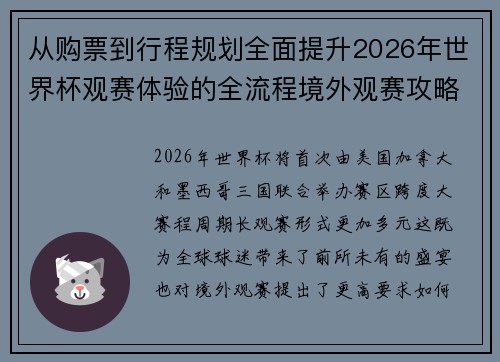 从购票到行程规划全面提升2026年世界杯观赛体验的全流程境外观赛攻略 从购票到行程规划全面提升2026年世界杯观赛体验的全流程境外观赛攻略